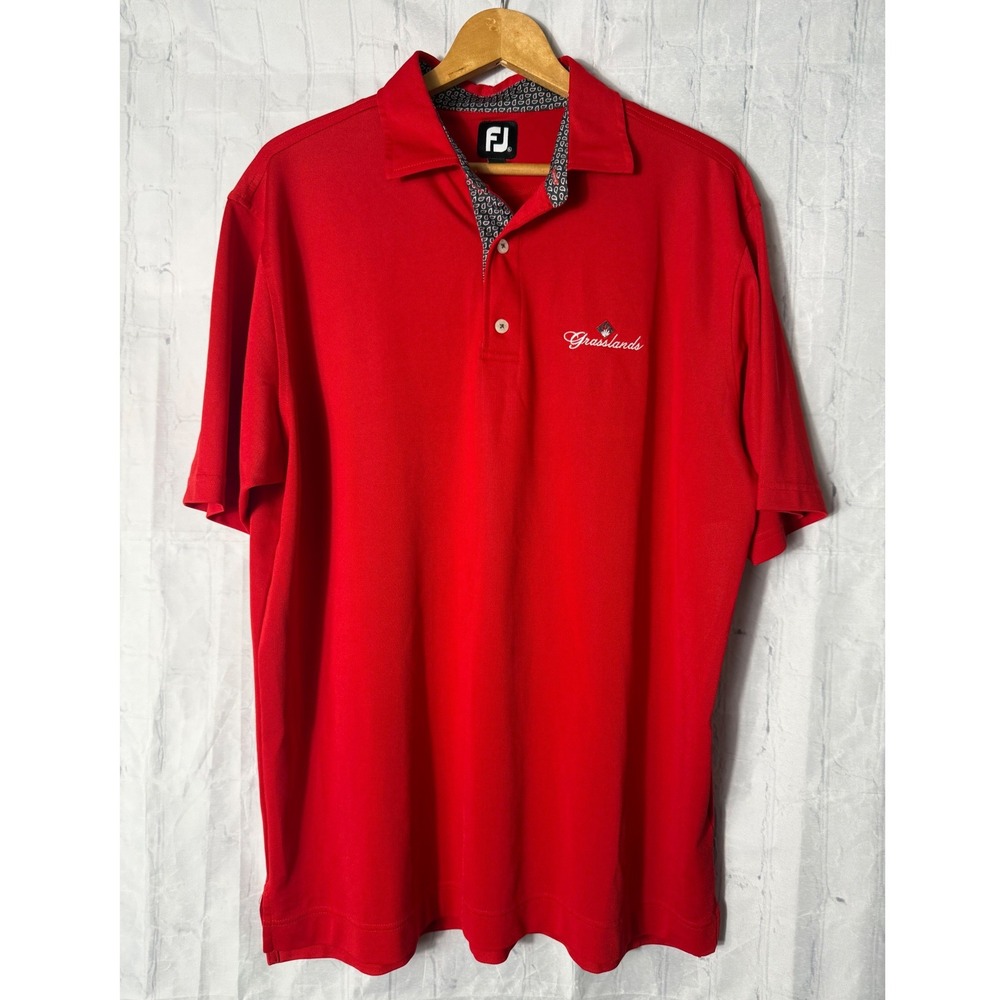 FootJoy Polo Shirt Sz XL Red Short Sleeve Grasslands Golf Top Athleisure